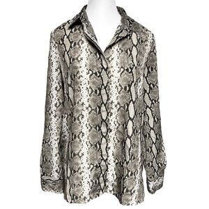 Ellen Tracy Snakeskin Blouse Chiffon Collar Button Up Anti Wrinkle Women’s Small